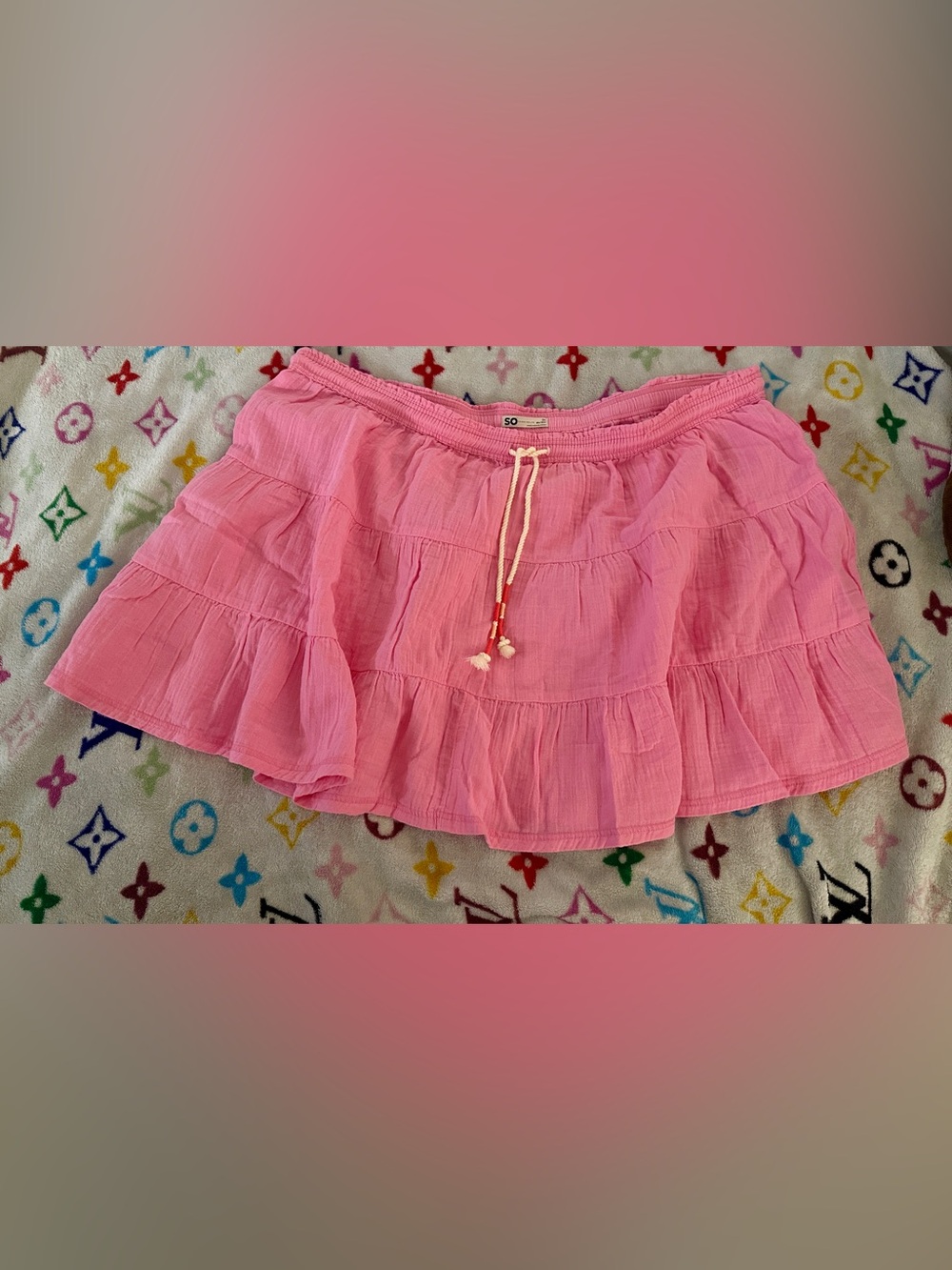 SO Pink Tiered Ruffle Skater Mini Skirt with Drawstring